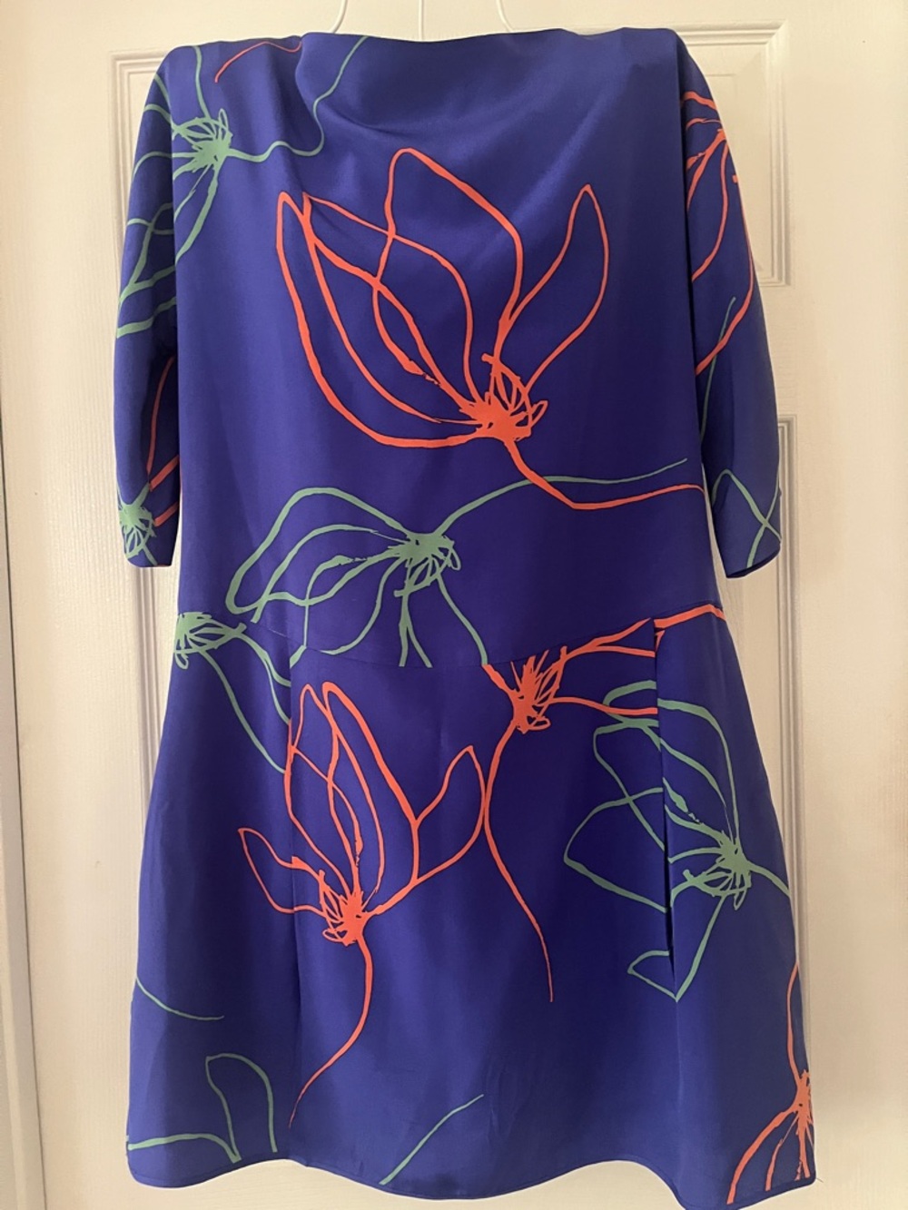 Sariah Floral-Print Royal Blue Midi Dress with Coral & Mint Accents